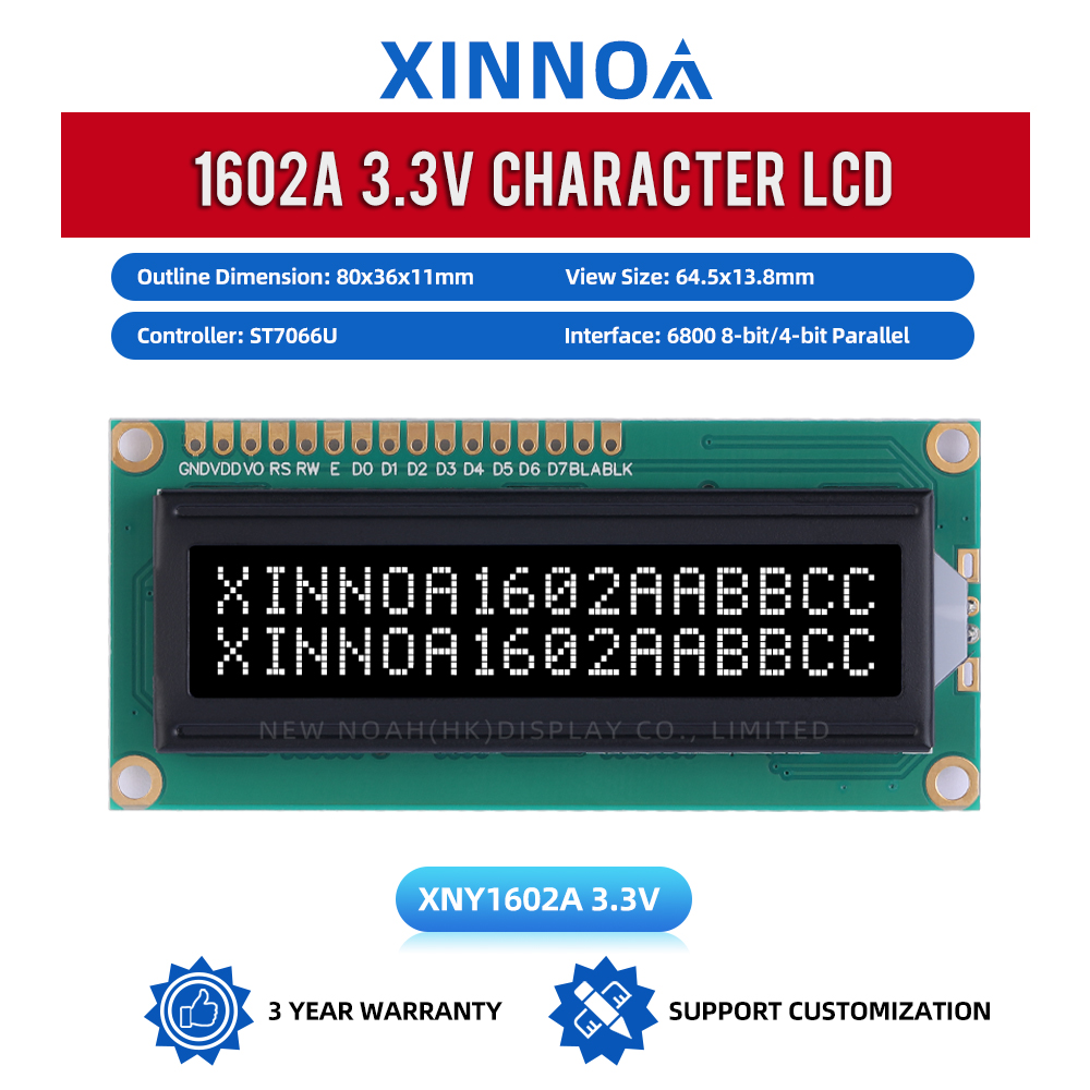 BTN Black Film 1602A 3.3V LCD Dot Matrix Screen 2*16 LCD1602A ST7066U Multiple Font Character Screen
