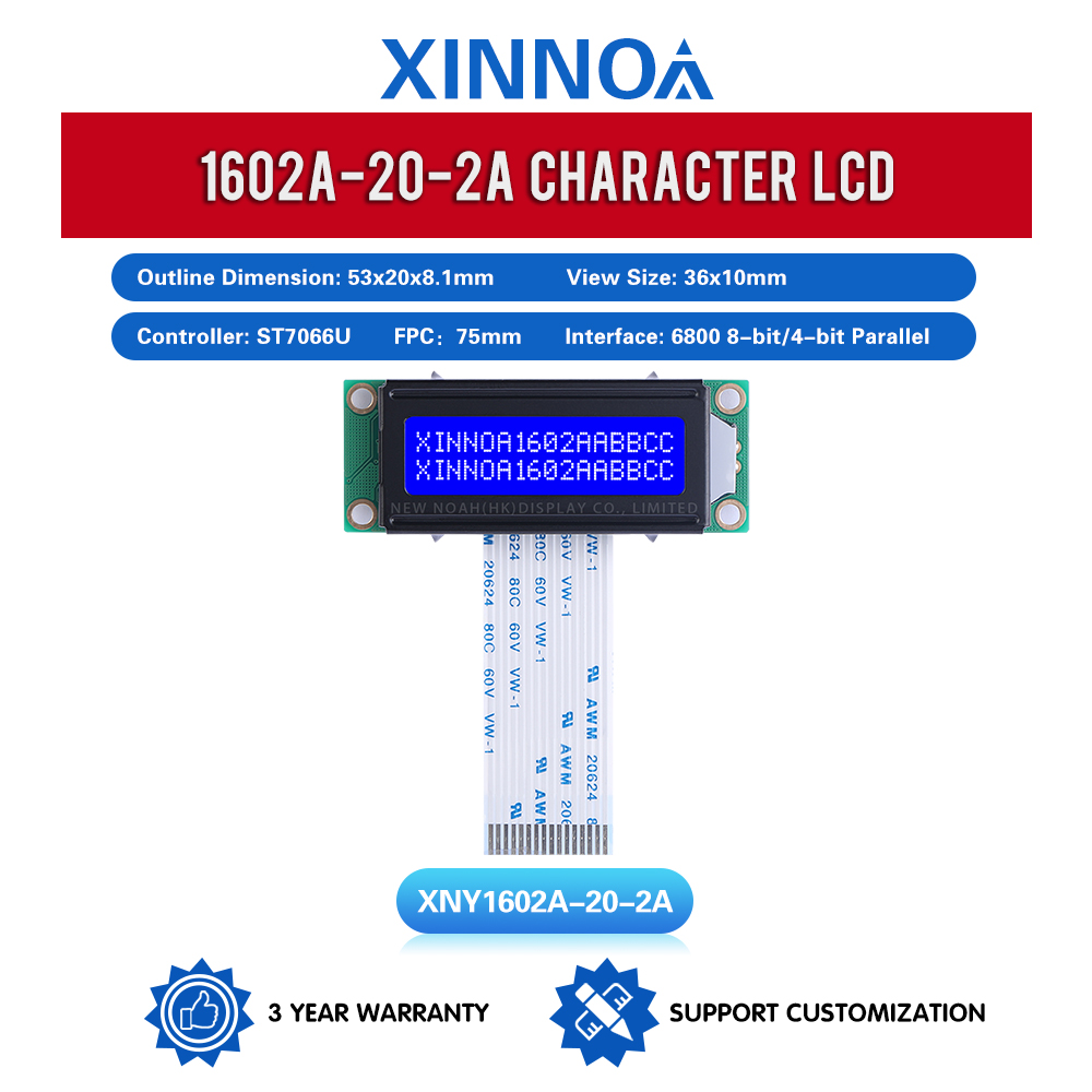 Blue Film White Letters 1602A-20-2A Liquid Crystal Display FPC75MM 1.5 Inches ST7066U Monochrome Screen