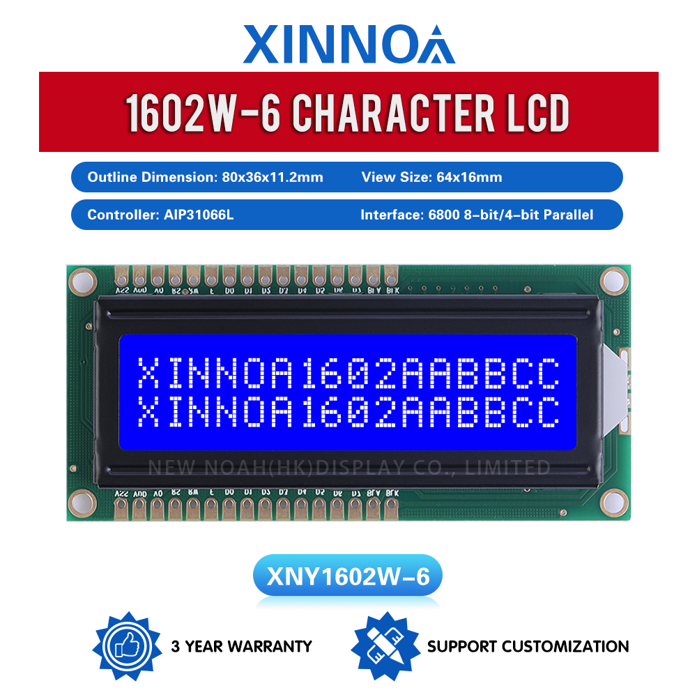 Blue Film White Letters 1602W-6 Double Row 16PIN Double Row LCD Screen 64*16MM AIP31066L LCD Module