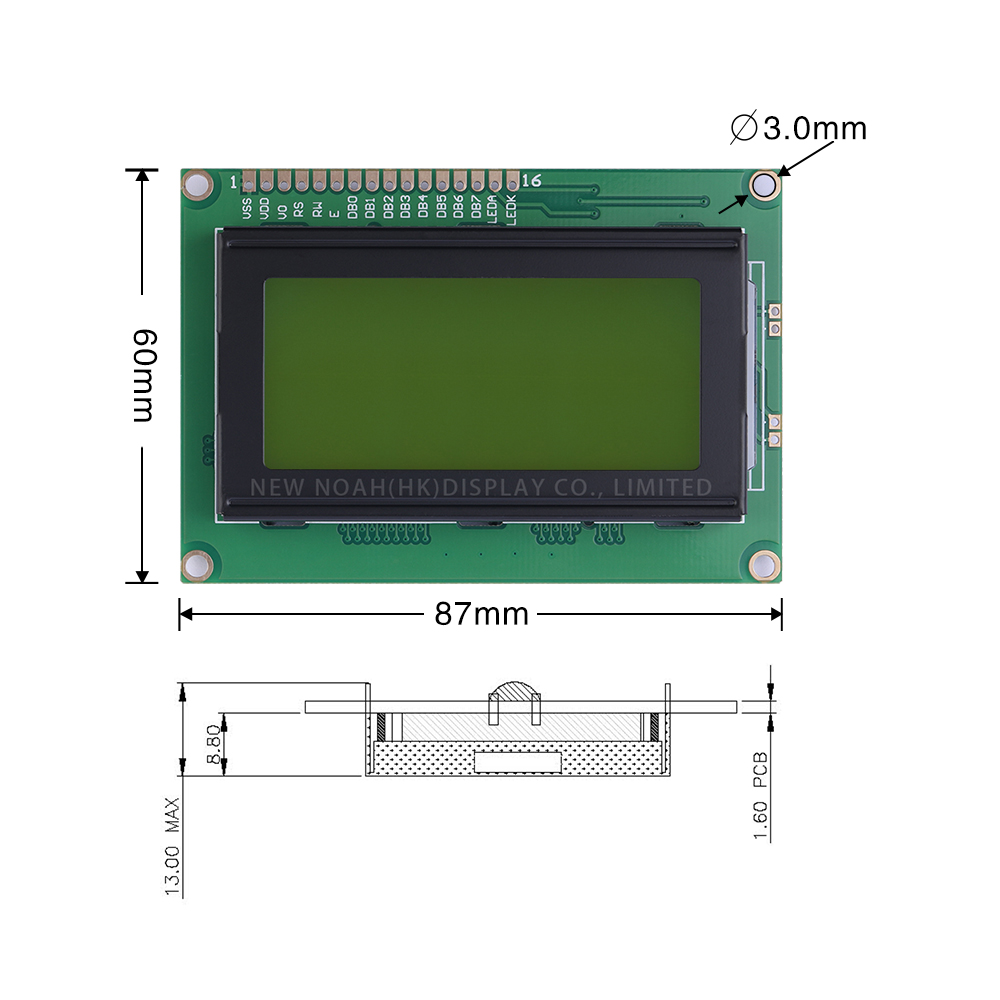 Yellow Green Film 1604A 3.3V Liquid Crystal Display 02*16 Optional ST7066U Industrial Display Screen - Image 4