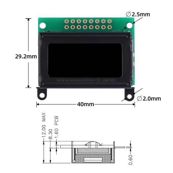 DFSTN Black Film 0802C Character Display Screen 0802 16 PIN ST7066U Ultra Small Module STN Blue Font - Image 4
