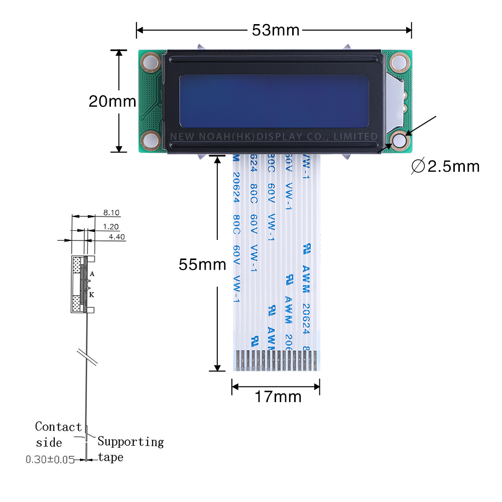 Blue Film White Letters 1602A-20-2A Liquid Crystal Display FPC75MM 1.5 Inches ST7066U Monochrome Screen - Image 4