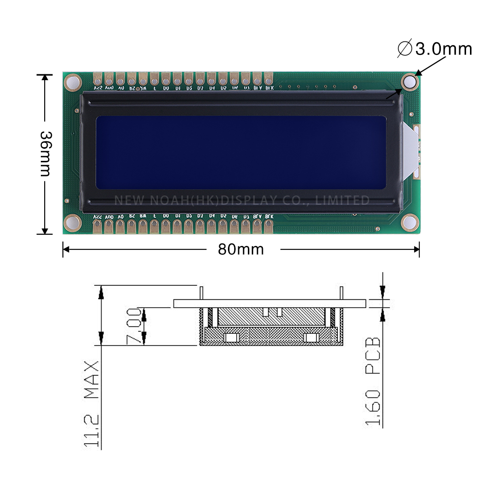 Blue Film White Letters 1602W-6 Double Row 16PIN Double Row LCD Screen 64*16MM AIP31066L LCD Module - Image 4