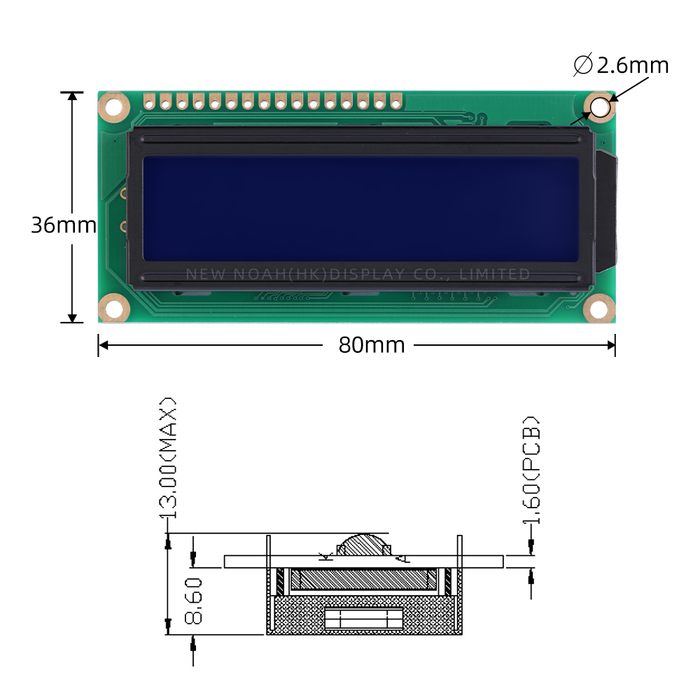Russian Blue Film White Letters 1602B REV.C Side Backlight Multiple Font Character Screen LCD Module - Image 4