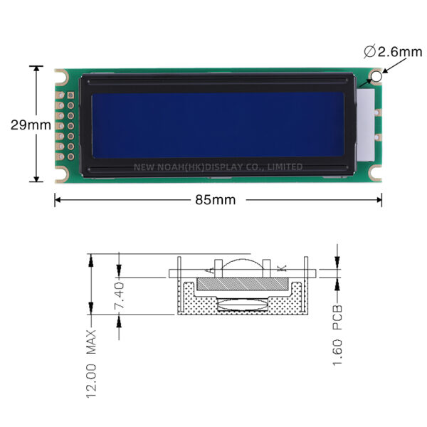 BLUE FILM 0801A CHARACTER LCD SCREEN  85*29*12MM COB LCD MODULE - Image 4
