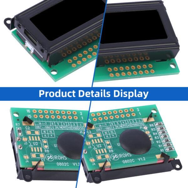 DFSTN Black Film 0802C Character Display Screen 0802 16 PIN ST7066U Ultra Small Module STN Blue Font - Image 5