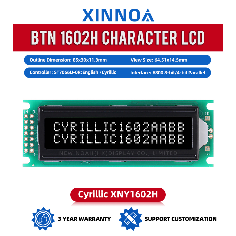 Cyrillic BTN Black Film 1602H Character LCD Screen ST7066U Multiple Languages To Choose From