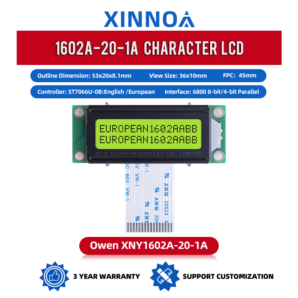 European Yellow Green Film 1602A-20-1A Dot Matrix Screen FPC25MM Multilingual LCD Module
