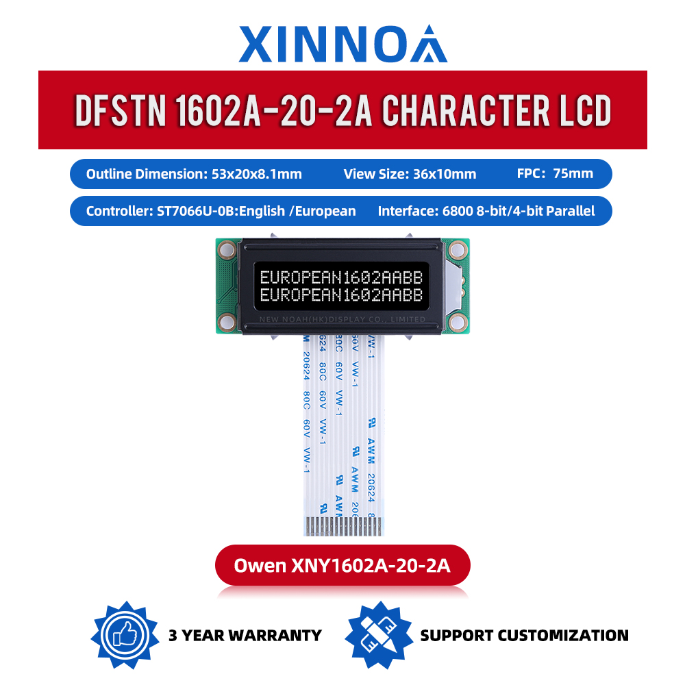 European DFSTN Black Film 1602A-20-2A Character LCD Module Industrial Grade Display Screen