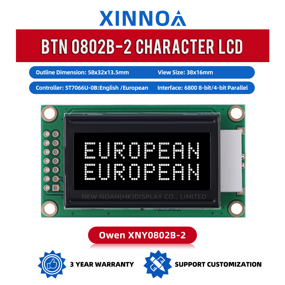 European BTN Black Film 0802B-2 Character LCD Module Three Year Warranty LCM Display Module