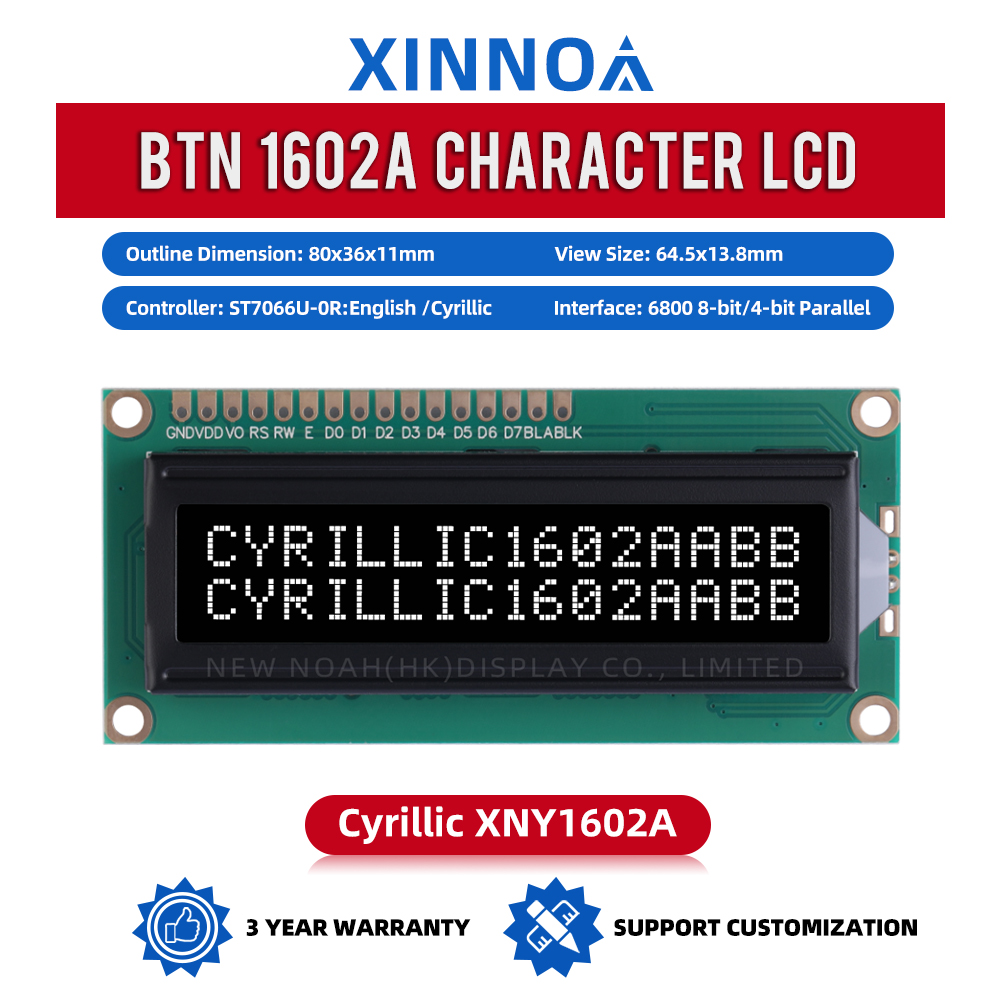 Cyrillic BTN Black Film 1602A Character LCD Module ST7066 80*36Mm Multiple Font Character Screen