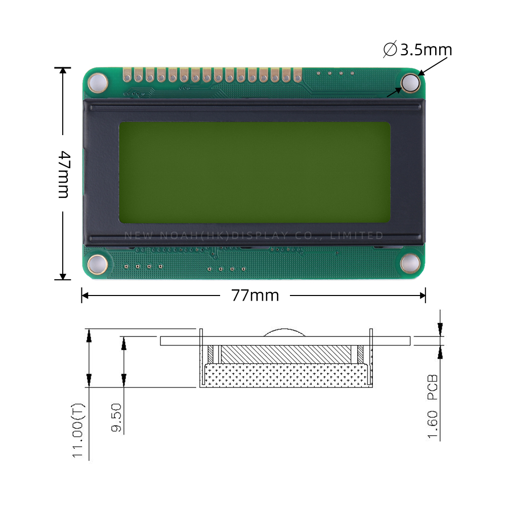 European Yellow Green Film 2004D 4*20 Standard Universal Interface ST7066U High Quality LCD Screen - Image 4