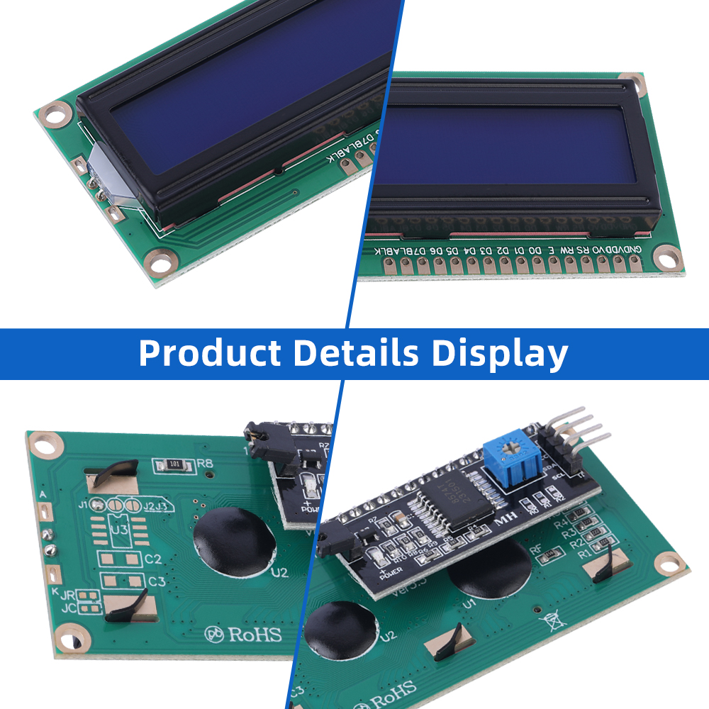 European Blue Film White Letters 1602A IIC Adapter Board Multiple Languages Character Display Screen - Image 5