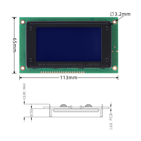 Blue Film Dots LCD Module 5V SBN0064 Parallel Port 12864A LCD Display With Backlight - Image 4